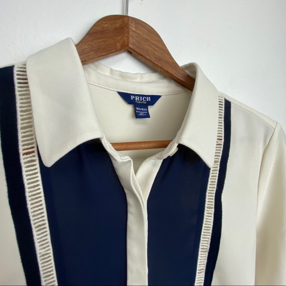 Prich Blouse with Navy Bib Detail - Picture 3 of 4